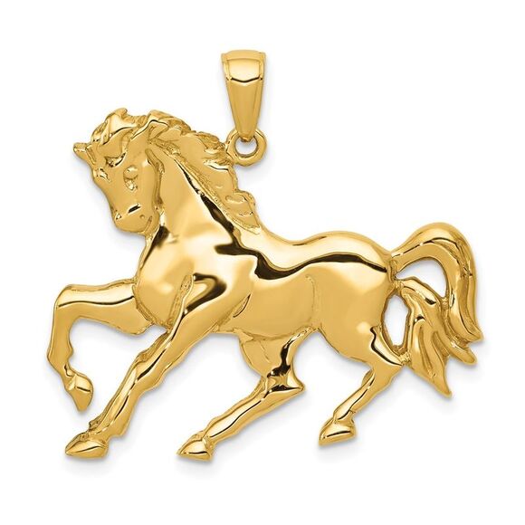 14k Yellow Gold Large Galloping Horse Pendant